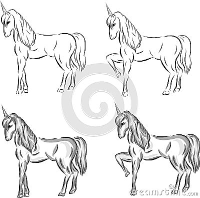 Set of vector sketch unicorns Vector Illustration